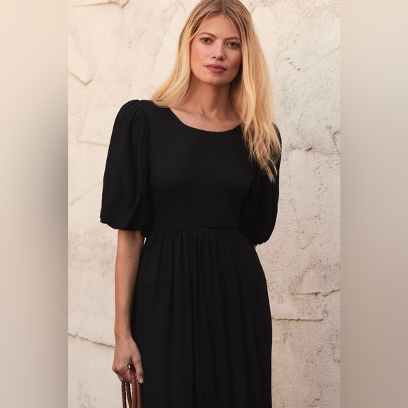 Beach Riot Weston Cutout Puff Sleeve Back Linen Blend Maxi Dress - Black - Large - Picture 10 of 11